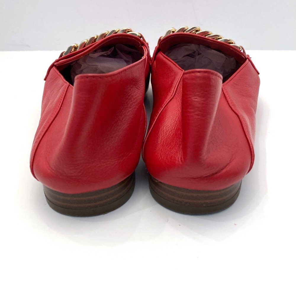 Aldo Red Leather Loafers Gold Chain Detail Unlined Soft Womens 7.5 Apron Toe - Picture 4 of 7